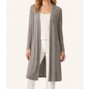 Eileen Fisher Cardigan Button Front Longline Gray Organic Linen Sweater Small